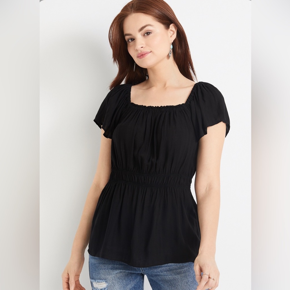 NWT Maurices Solid Cinched Flutter Sleeve Top ~ Black ~ Sz X-Large